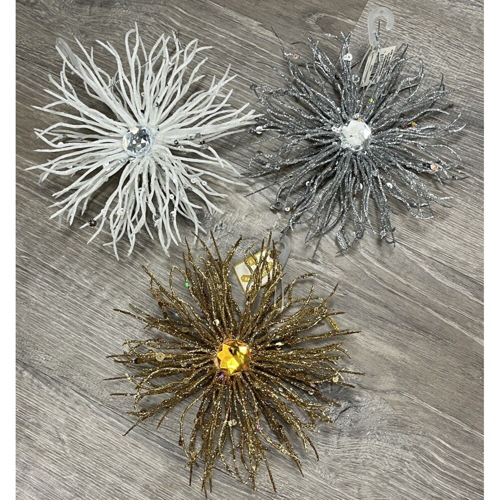 Snowflake  Rhinestone Sparkle Christmas Tree Ornament Gold Silver White NWT Lot